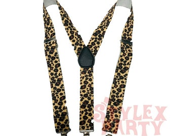 leopard print suspenders and bow tie