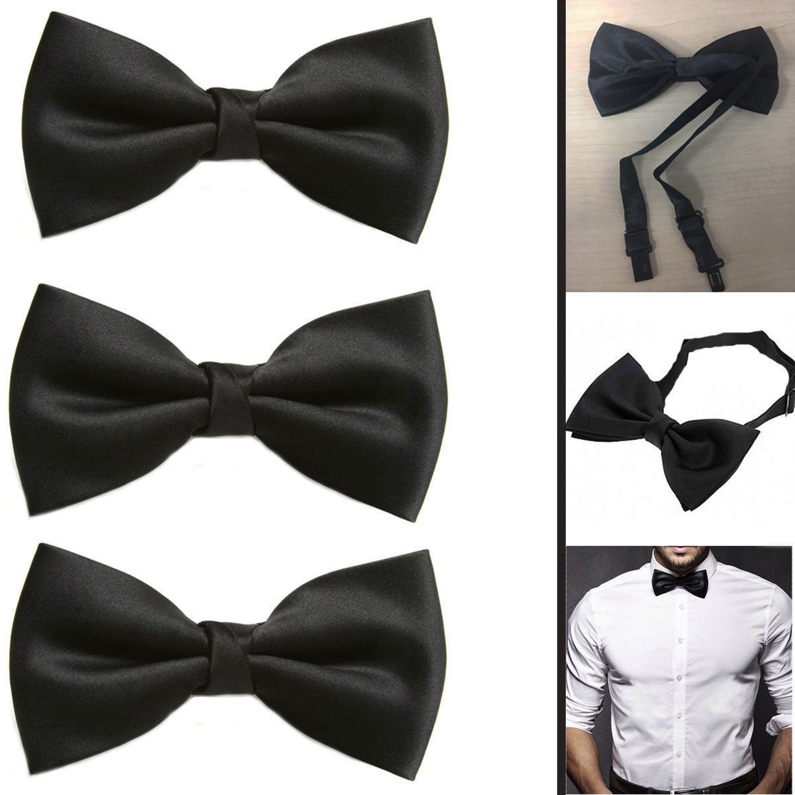 1 X Mens Black Bow Tie Pre Tied Satin Wedding Prom Dickie Bow Etsy UK