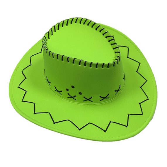 Adults Neon Green Cowboy Hat Suede Fancy Dress Costume Etsy