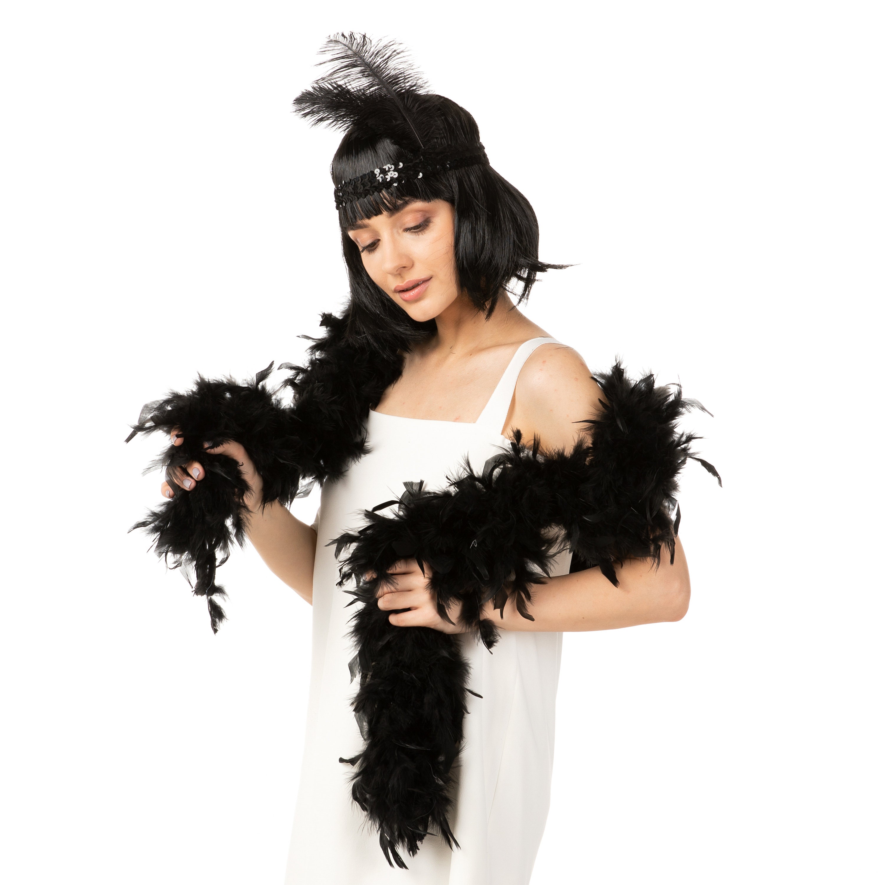 Black Feather Boa Fancy Dress Costume Hen Party Halloween Etsy