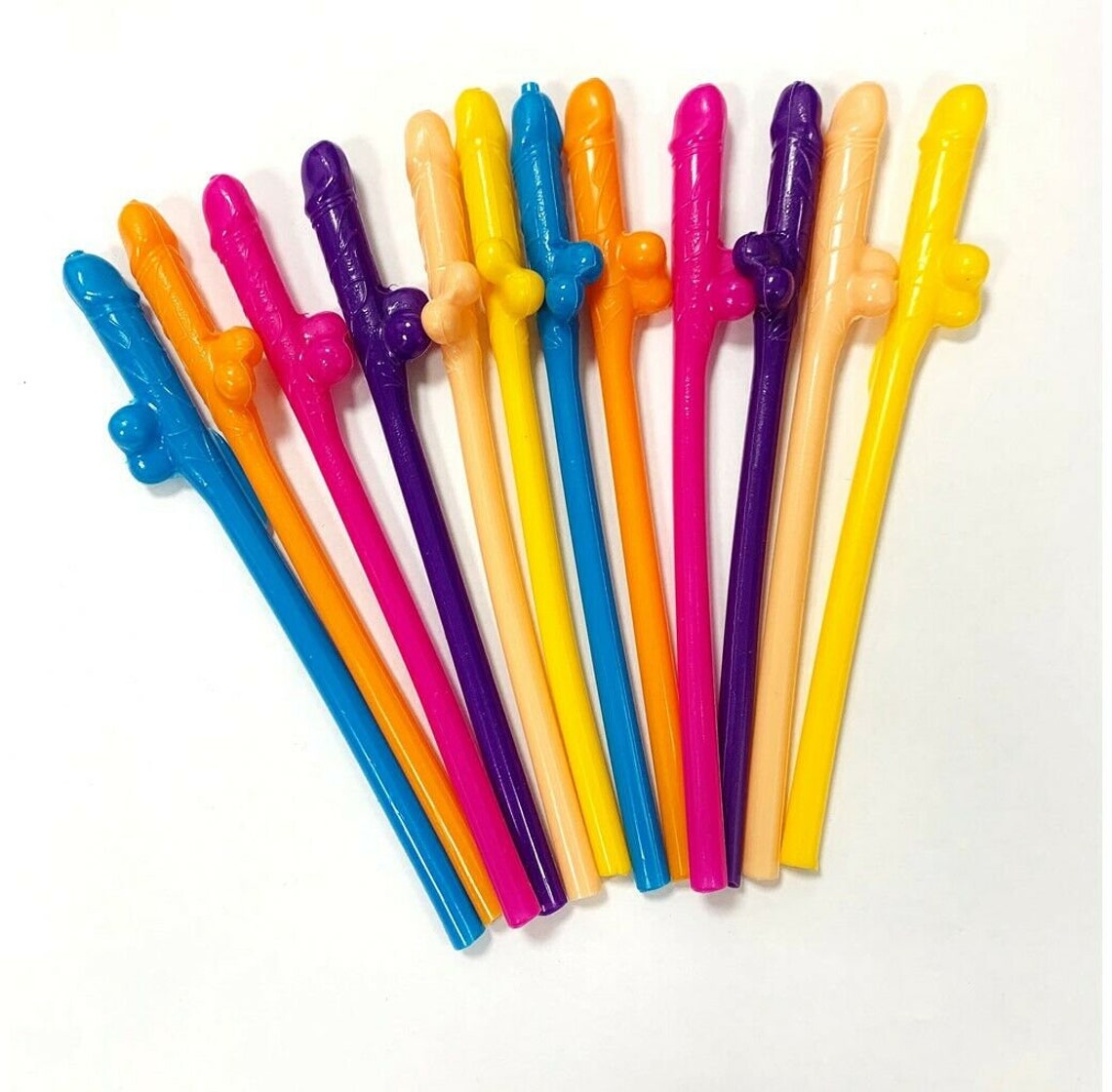 Rainbow Willy Straws Funny Sipping Hen Party Bachelorette Etsy