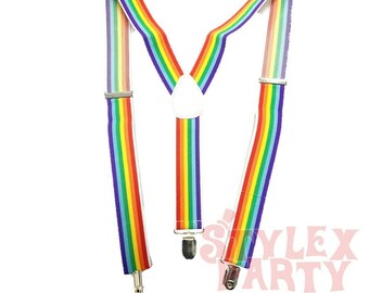 Unisex Gay Pride Rainbow Stripe Clip-On Adjustable Braces Fancy Dress Brand New 