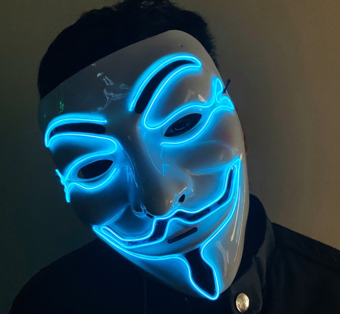 Blue Anonymous LED Mask Hacker Halloween Costume Fancy Dress Etsy