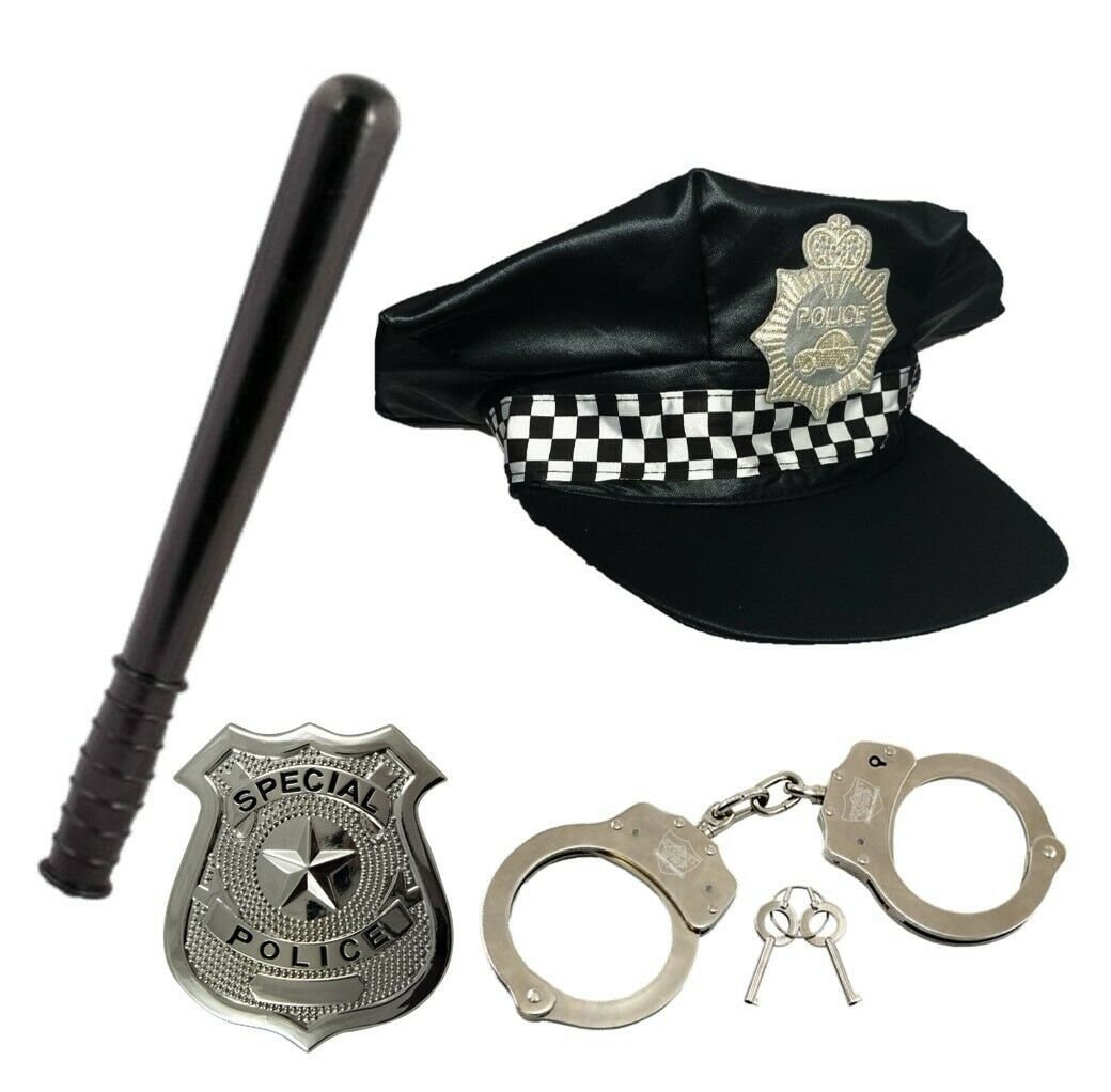 Adult Police Fancy Dress Set Badge Costume Baton Flat Hat | Etsy