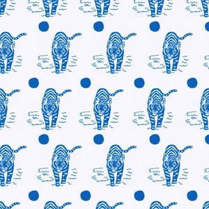 100% Recycled, Blue Tiger Wrapping Paper, Eco-Friendly Christmas Gift Wrap, Handprinted Christmas Wrapping Paper, Lino Cut Christmas Wrap image 5