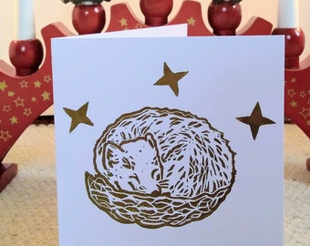 100% Recycled, Arctic Fox, Christmas Card, Eco Friendly Greeting Card, Lino Printed Blank Eco Card, Festive Greeting Card, Special Occasion