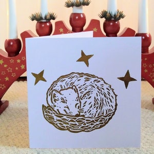 100% recyclé, Arctic Fox, Carte de Noël, Carte de vœux écologique, Carte écologique vierge imprimée Lino, Carte de vœux festive, Occasion spéciale