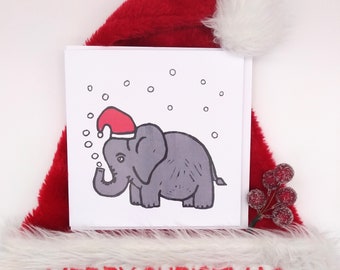 100% Recyclable, Ellie and the Christmas Hat, Christmas Card, Eco Friendly Greeting, Card, Lino Print, Eco Festive Greeting Card, Cute Card