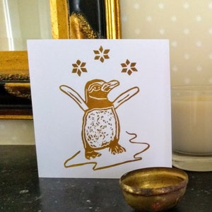 100% recyclable, Pingouin des Galapagos, Carte de Noël, Carte de vœux écologique, Carte écologique Lino Print, Carte de vœux festive, Occasion spéciale