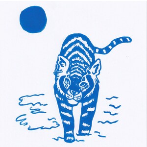 100% Recycled, Blue Tiger Wrapping Paper, Eco-Friendly Christmas Gift Wrap, Handprinted Christmas Wrapping Paper, Lino Cut Christmas Wrap image 7