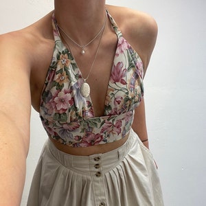 The Phoebe Top Handmade, adjustable halter-neck style bralette, vintage fabric zdjęcie 1