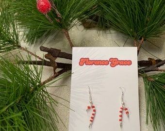 Handmade Beaded Candy Cane Earrings