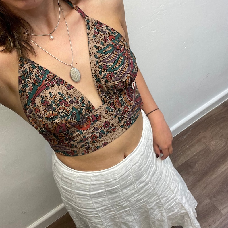 The Phoebe Top Handmade, adjustable halter-neck style bralette, vintage fabric zdjęcie 4