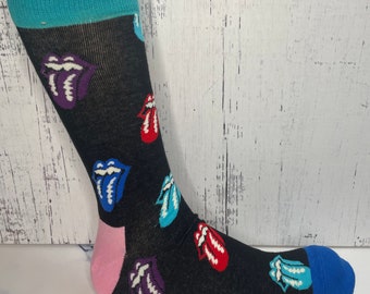 Novelty Fashion Socks Lips Teal & Black