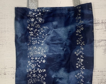 Denim Tote Bag w/ Silver Flowers