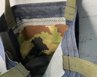 Denim Tote Bag Camouflage Handle