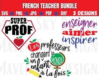 French Teacher Bundle Svg, Professeur Svg, Enseignante / Enseignant Svg, Merci Svg, Cut File Cricut, Silhouette, PNG, SVG, JPG, Francais Svg