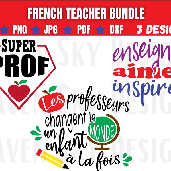 French Teacher Bundle Svg, Professeur Svg, Enseignante / Enseignant Svg, Merci Svg, Cut File Cricut, Silhouette, PNG, SVG, JPG, Francais Svg