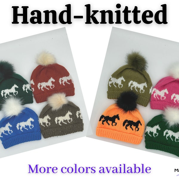 Hand-Knitted Horse Themed Hat | Horse Themed Toque | Knitted Hats | Women's Knitted Hat | Women's Hat | Winter Hat | Toque