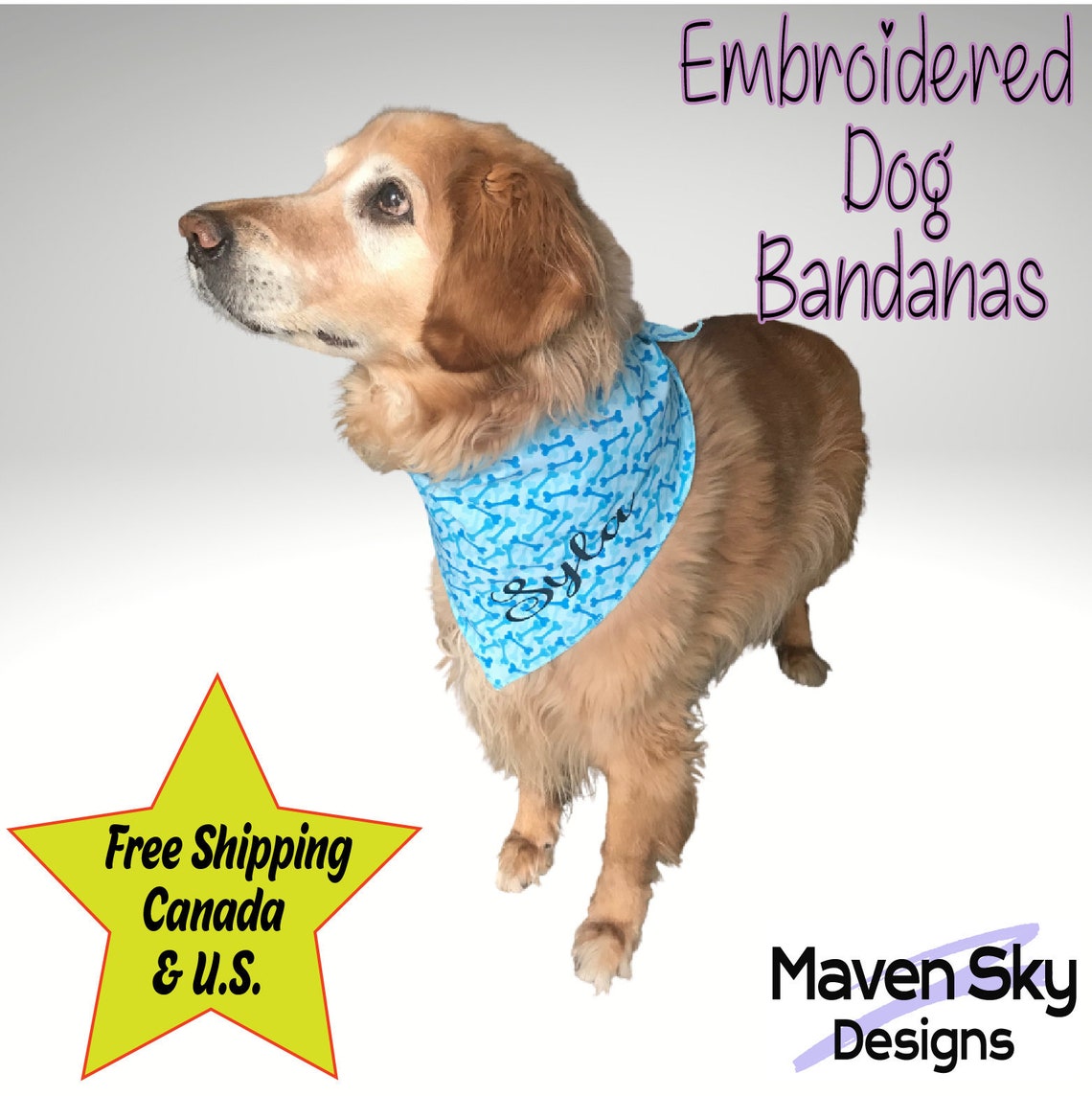 Custom Embroidered Dog Bandanas Add Dog's Name to Etsy