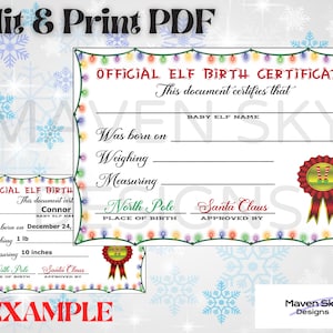 Elf geboorteakte | Afdrukbaar en bewerkbaar | Geboorteakte elf downloaden | Elf geboortebrief | Elf printables | Elf rekwisieten, nieuwe elf