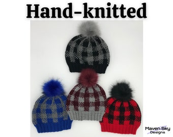 Hand-Knitted Plaid Hat | Toque | Knitted Hats | Men's Knitted Hat | Men's Hat | Winter Hat | Women's Knitted Hat | Ladies Hat