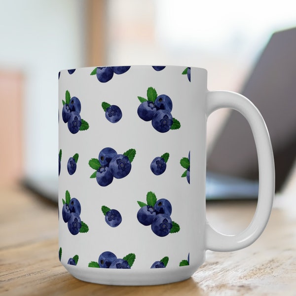 Berrylicious Blueberries 15 oz Ceramic Mug | Bursting with Freshness and Color