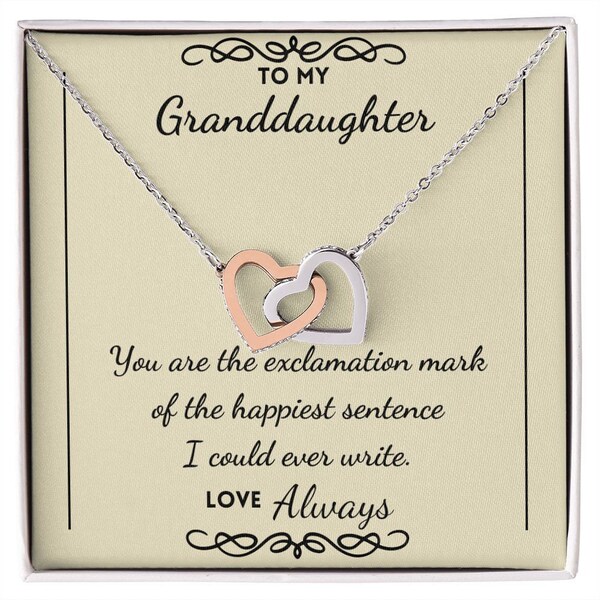 To My Granddaughter Interlocking Heart Necklace - 14k Gold Plated Stainless Steel, With Message Card