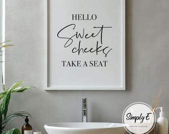 Hola, dulces mejillas - Impresión artística divertida para pared de baño / Tamaños A5-A3 / Solo impresión