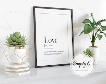 Impresión de definición de amor, decoración del hogar, arte mural, impresiones A5, A4, A3, solo impresión