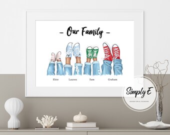 Our Family Trainer Print, Family Gift, Personalised Family Print, Personalised Trainers Print, A5, A4, A3, Print Only
