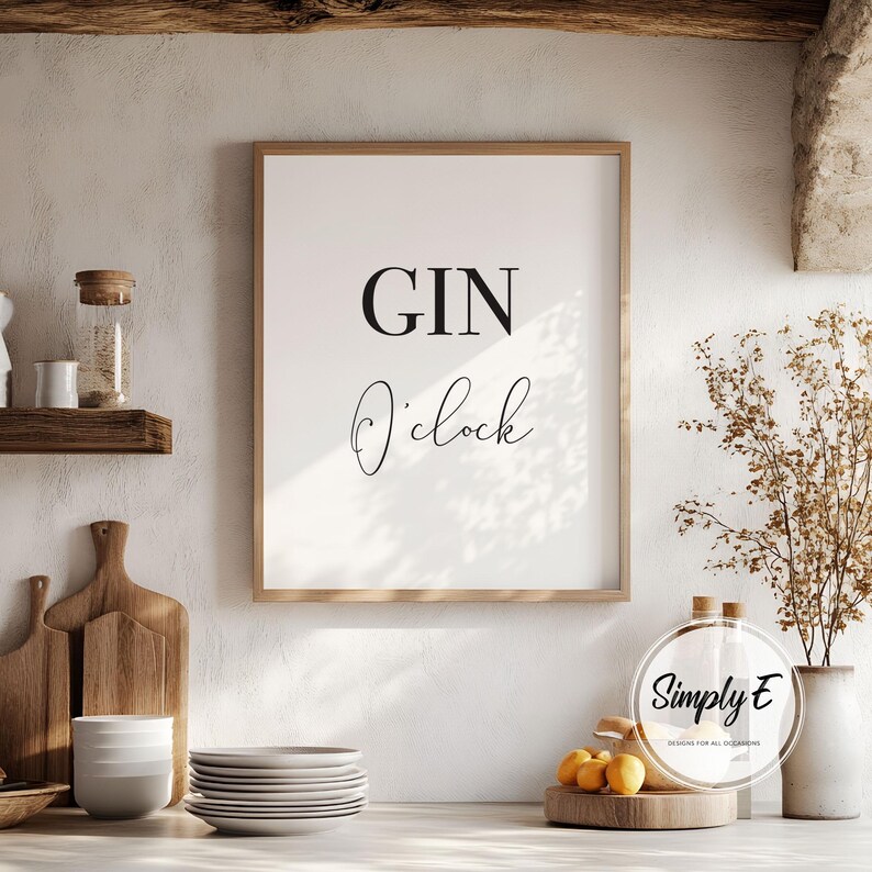 Lámina decorativa "Gin O'Clock" para la cocina o el bar de casa (solo lámina) (tamaños A5, A4, A3) imagen 2