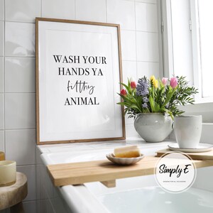 Lávate las manos, sucio estampado animal - Decoración divertida para el baño (tamaños A5-A3) imagen 7