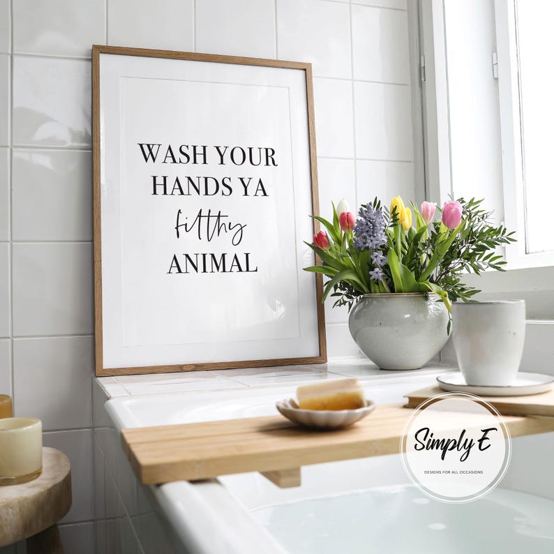 Lávate las manos, sucio estampado animal - Decoración divertida para el baño (tamaños A5-A3) imagen 7