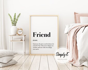 Impresión de definición de amigo, impresión de diccionario, regalo de amigo, decoración del hogar, arte de pared, impresiones A5, A4, A3, solo impresión
