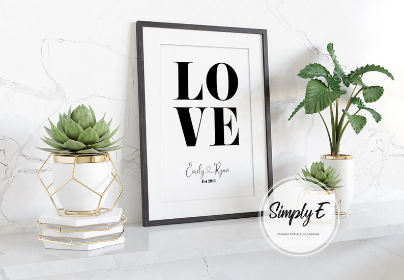 LOVE, Couples Print, Names & Est Date, Home Decor, Wall Art, A5, A4, A3 Prints, Print Only afbeelding 2