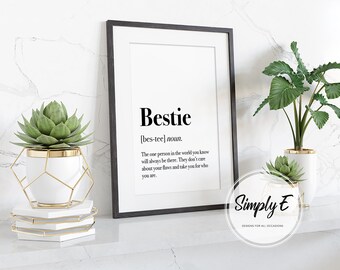 Impresión de definición de mejor amiga, impresión de diccionario, regalo para amigas, decoración del hogar, arte de pared, impresiones A5, A4, A3, solo impresión