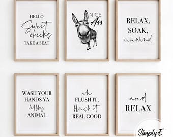 Juego de láminas divertidas para el baño, combina diferentes piezas de arte para la pared (tamaños A5, A4 y A3)