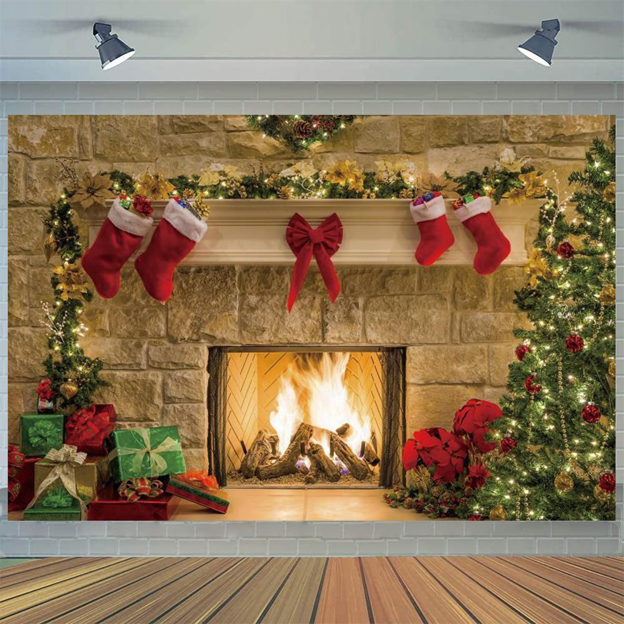 Chimenea de Navidad telón de fondo para la fotografía Navidad | Etsy