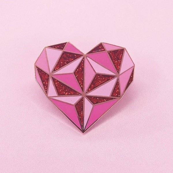 Pink Glitter Geometric Heart Pin