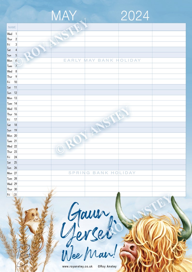 Highland Cow Coolendar 2024 Calendar Etsy Australia