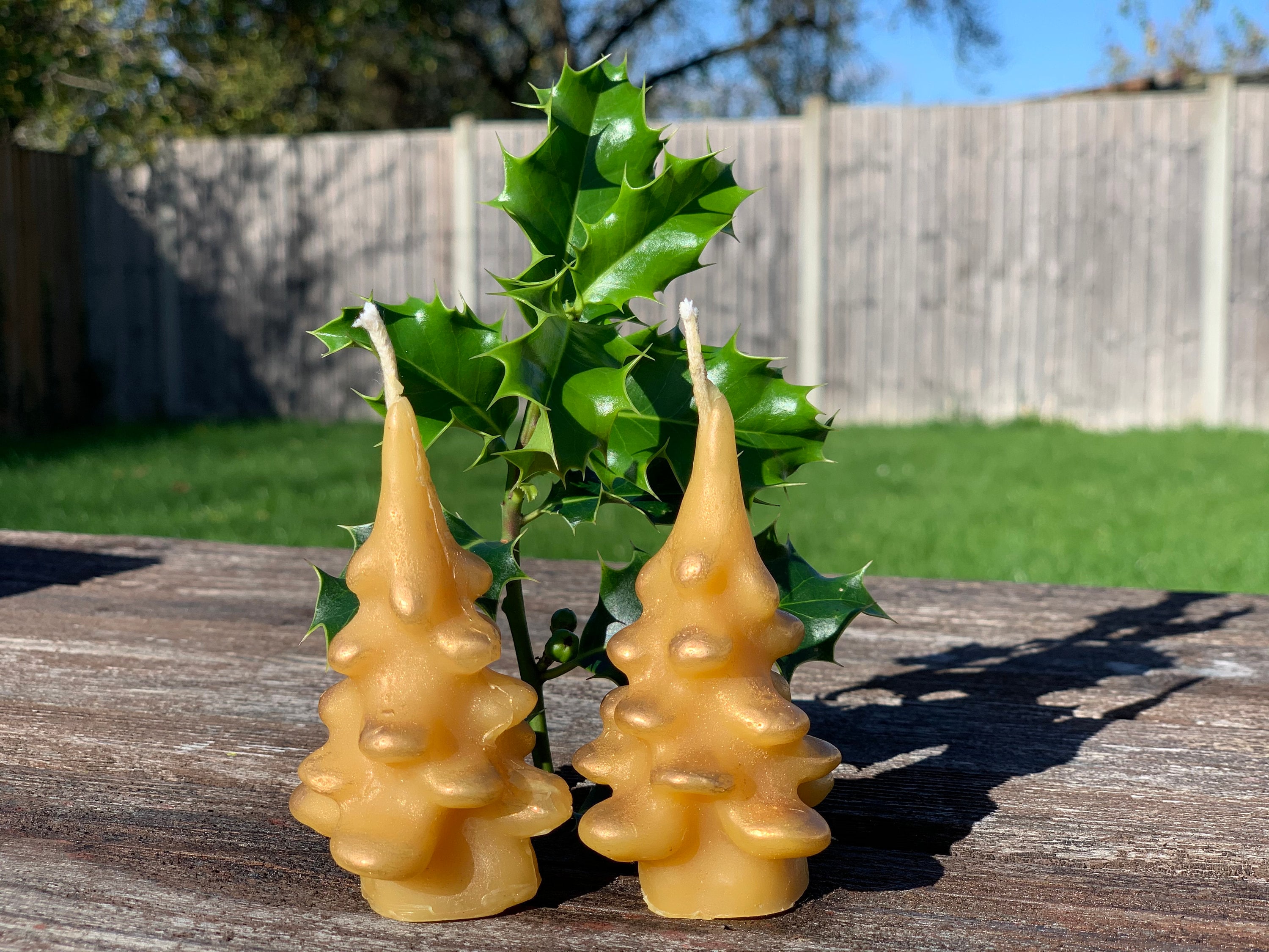 A Pair Pure Beeswax Christmas Tree Candles or Christmas Tree Etsy UK
