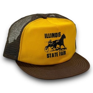 Illinois State Fair Vintage Graphic Snapback Hat 1980s Trucker Cap USA Made