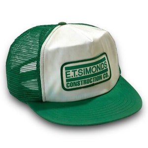 ET Simonds Construction Patch Vintage Snapback Trucker Hat 1980s USA Made Cap