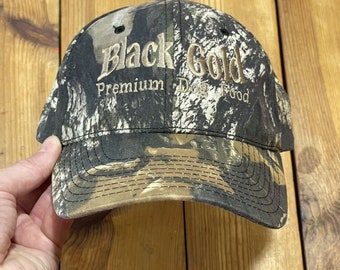 Mossy Oak Black Gold Premium Dog Food Embroidered Logo Strapback Hat Dad Cap