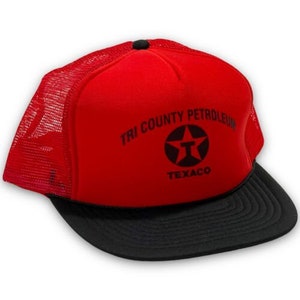 Tri County Petroleum Texaco Logo Snapback Hat 1990s Trucker Dad Cap