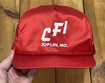 Vintage Trucker Hat CFI Joplin Missouri Logo Strapback Satin Look Cap