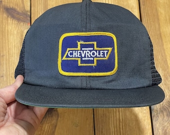 Vintage Snapback Trucker Hat Chevrolet Bowtie Logo Patch 80s USA Made Uniform