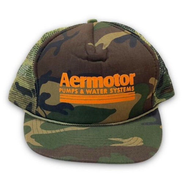Aermotor Pumps & Water Systems Vintage Snapback Hat 1990s Camo Trucker Dad Cap