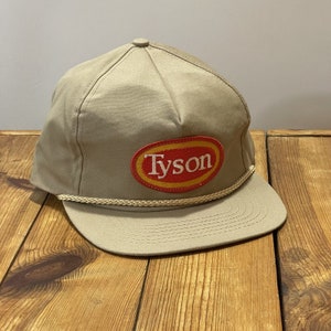 Vintage USA MADE Tyson Chicken Logo Patch Rope Trucker Strapback Hat 90s Dad Cap